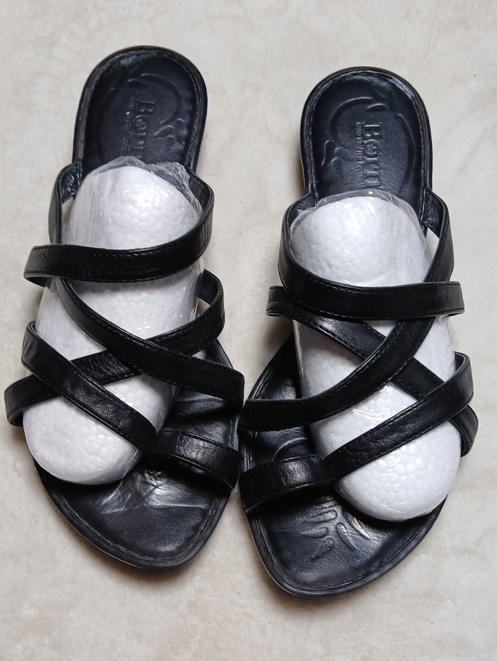Born Black Leather Crisscross Slide Sandals Size 10